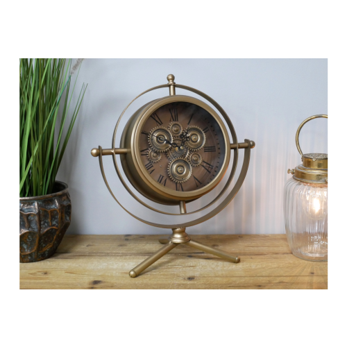 Elegant Freestanding Clock with Moving Internal Cogs | Gold 1