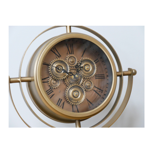 Elegant Freestanding Clock with Moving Internal Cogs | Gold 2