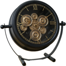 Elegant Freestanding Clock with Moving Internal Cogs | Black