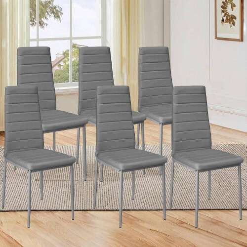 Living And Home (Grey) Set of 6 PU Leather Dining Chairs Kitchen Chairs