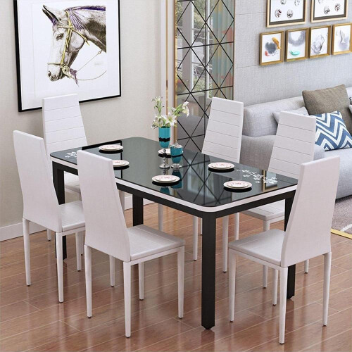 Living And Home (White) Set of 6 PU Leather Dining Chairs Kitchen Chairs