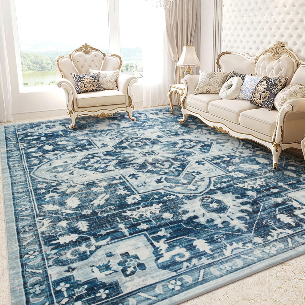 Aspire Homeware (240 X 320 Cm (8 Ft X 10 Ft 6 In), Tranquil- Cashmere Rug) Large Rugs Living Room Bedroom Traditional Carpets Blue