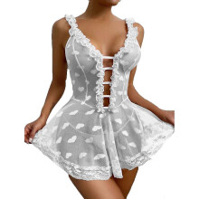 (XL, White) Girls' Sexy Pajamas Sexy Women's Lace Skirt Women's Lingerie Fun Sleeping Dress Multicolor Sling Dress