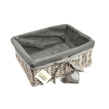 Grey Wicker Rectangular Storage Gift Hamper Basket With Removable Lining - Large