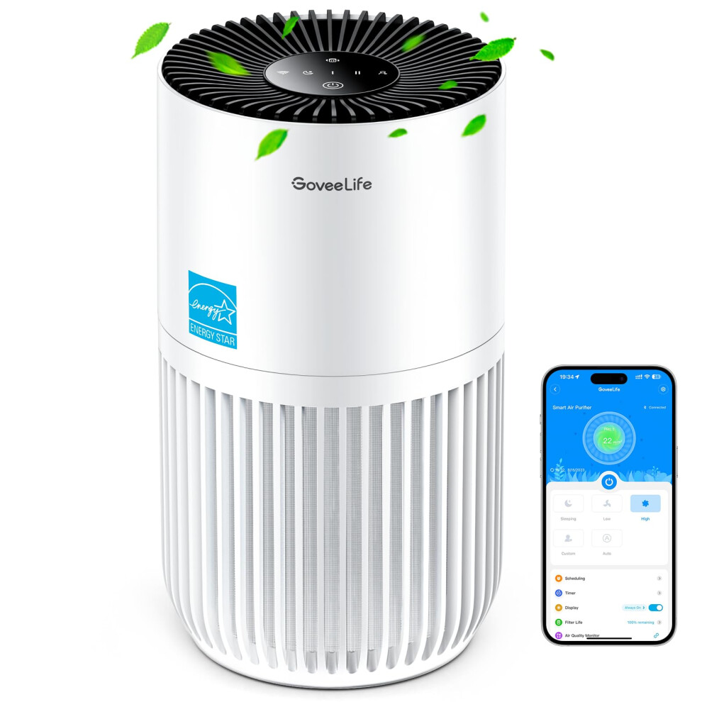 Goveelife Mini Air Purifier For Bedroom, Hepa Smart Filter Air Purifier With App Alexa Control For Pet Hair, Odors, Pollen, Smoke, Portable Air Cleaner With 3