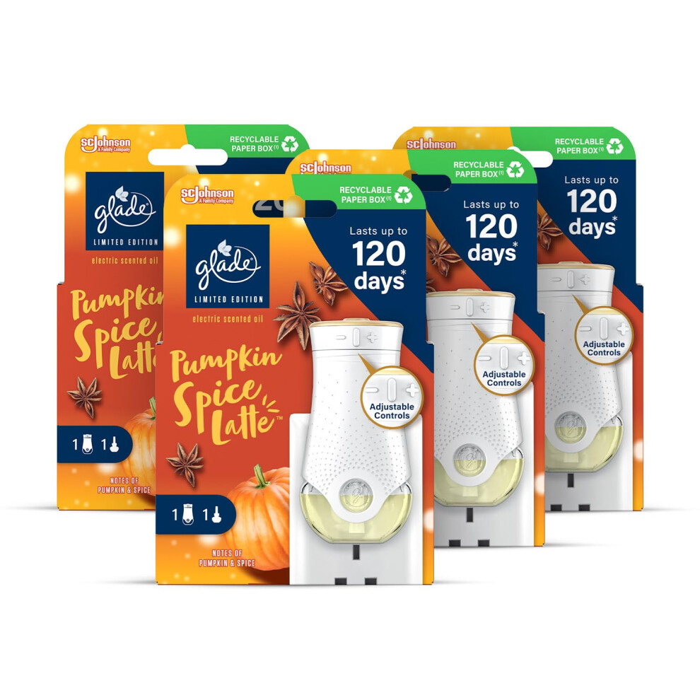 Plug in Air Freshener Holder and Refill, Electric Scented Oil Room Air Freshener, Pumpkin Spice Latte, Pack of 4 Starter Kits, (4 x Holder and 4 x 20