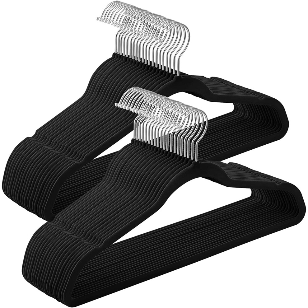 Velvet Clothes Hangers 45cm, Pack of 50 hangers, Strong durable with swivel Hooks, for all garments coats shirts suit jackets, Black