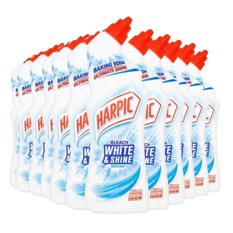 White & Shine Toilet Bleach Gel, Original Scent, Pack 12 X 750 ml, Kills 99.9% Of Bacteria, Toilet Cleaner