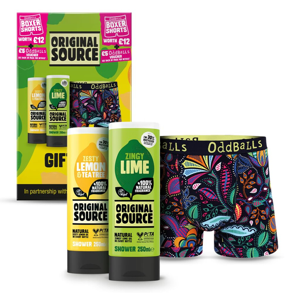 x Oddballs Gift Set, Lime Shower Gel, Lemon & Tea Tree Shower Gel, Oddballs Boxers, Gifts for Men, Birthday Gift, 100 Percent Natural Fragrance, Vegan