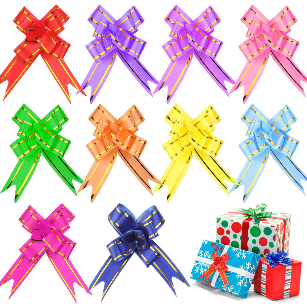 Realjoy 100Pcs Pull Bows for Gift Wrapping 10 Colors Gift Bows Ribbon Bows for Presents Pull Bow for Crafts Christmas Wedding Birthday Party