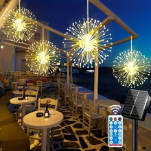 (Warm White, 480LEDS) 4 Pack, Suspended Solar Fireworks Light, 360/480 Leds Star BurstLight, 8-Mode With Remote Control