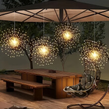 (Warm White, 360LEDs) 4 Pack, Suspended Solar Fireworks Light, 360/480 Leds Star BurstLight, 8-Mode With Remote Control