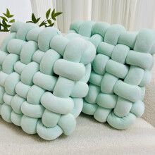 (Light Emerald Green) 2pcs Soft & Plush Knotted Throw Pillow - Square Shaped, Home Decorative Cushion