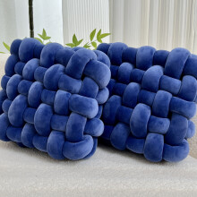 (Royal Blue) 2pcs Soft & Plush Knotted Throw Pillow - Square Shaped, Home Decorative Cushion