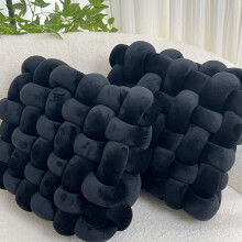 (Black) 2pcs Soft & Plush Knotted Throw Pillow - Square Shaped, Home Decorative Cushion
