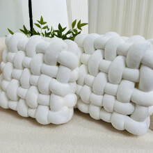 (White) 2pcs Soft & Plush Knotted Throw Pillow - Square Shaped, Home Decorative Cushion