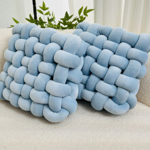 (Sea Sky Blue) 2pcs Soft & Plush Knotted Throw Pillow - Square Shaped, Home Decorative Cushion