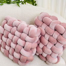 (Soft Pink) 2pcs Soft & Plush Knotted Throw Pillow - Square Shaped, Home Decorative Cushion