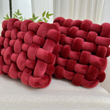 (Burgundy) 2pcs Soft & Plush Knotted Throw Pillow - Square Shaped, Home Decorative Cushion
