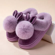 (Violet, 2.5-3) Cozy Plush Fuzzy Women's Slippers, Soft & Comfortable Non-Slip Warm Indoor & Outdoor Slippers For Couples