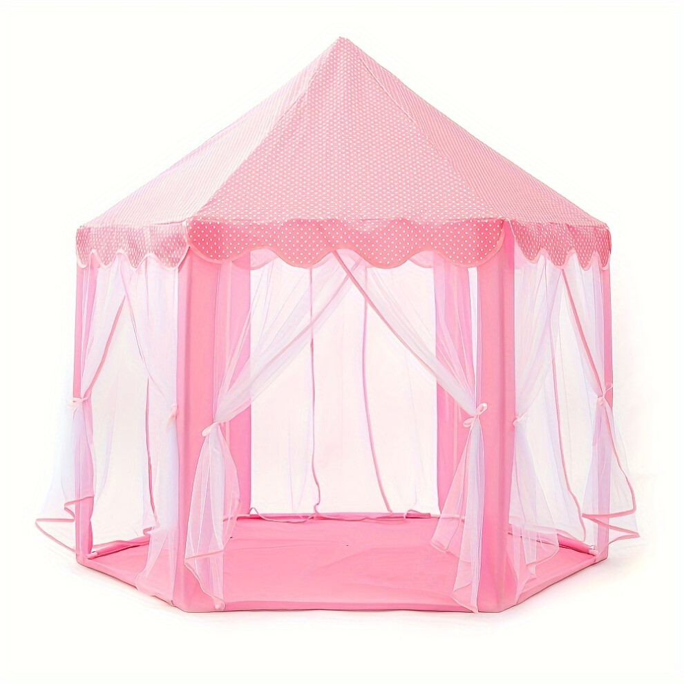 (Pink) 1pc Pink Hexagonal Kids Princess Play Tent, Breathable Polyester Canopy with Enclosed Mosquito Net-image-OPC-PFW8Q86-NEW