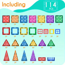 (114pcs) 114pcs Magnetic Tiles for Kids, Magnets STEM Toys Building Set, Preschool Learning Sensory Toys
