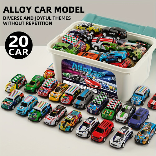 (Metal car set with storage box-20PCS) 20/30/50pcs Metal Toy Car Set with Ramp Function and Storage Box