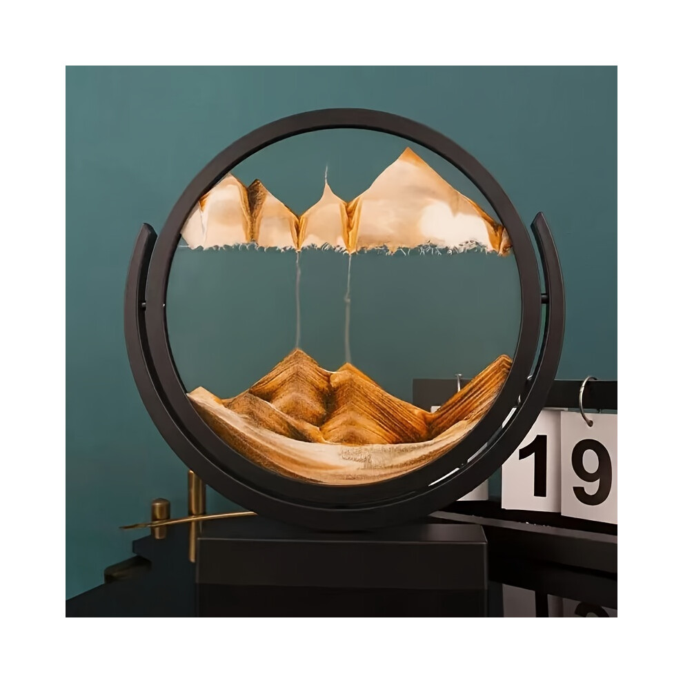 (Black Frame -Yellow, 20.1cm-Rotate) Black Flip Timer Sand Art - 20.32cm Glass Ornament for Living Room & Office Decor