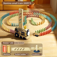 (Domino Car Yellow 200 Piece Set) Automatic Brilliant and Colorful Lights Domino Building Blocks, Educational Toys with Train Cards