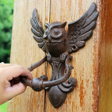 (Owl) 1pcs Rustic Owl Door Knocker, Cast Iron Outdoor Door Handle with Winged Owl Design, Antique Metal Finish, Home Decor Drawer Pull, Cabinet Hardware