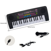 (Black) Multifunctional 37-Key Electronic Keyboard with Microphone and USB-C Cable, Adjustable Tone and Rhythm