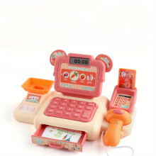 (pink) Pretend Play Supermarket Cash Register Set with Play Food Accessories, Interactive Educational Toy