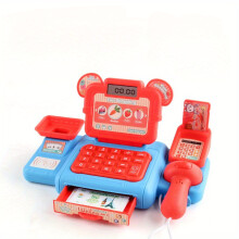 (Blue) Pretend Play Supermarket Cash Register Set with Play Food Accessories, Interactive Educational Toy