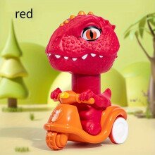 (Red dinosaur car) 1pc Cartoon Dinosaur Press and Go Scooter Toy, ABS Plastic, Manual Push Motorbike, Novelty Gift Set for Boys and Girls, Assorted Colors