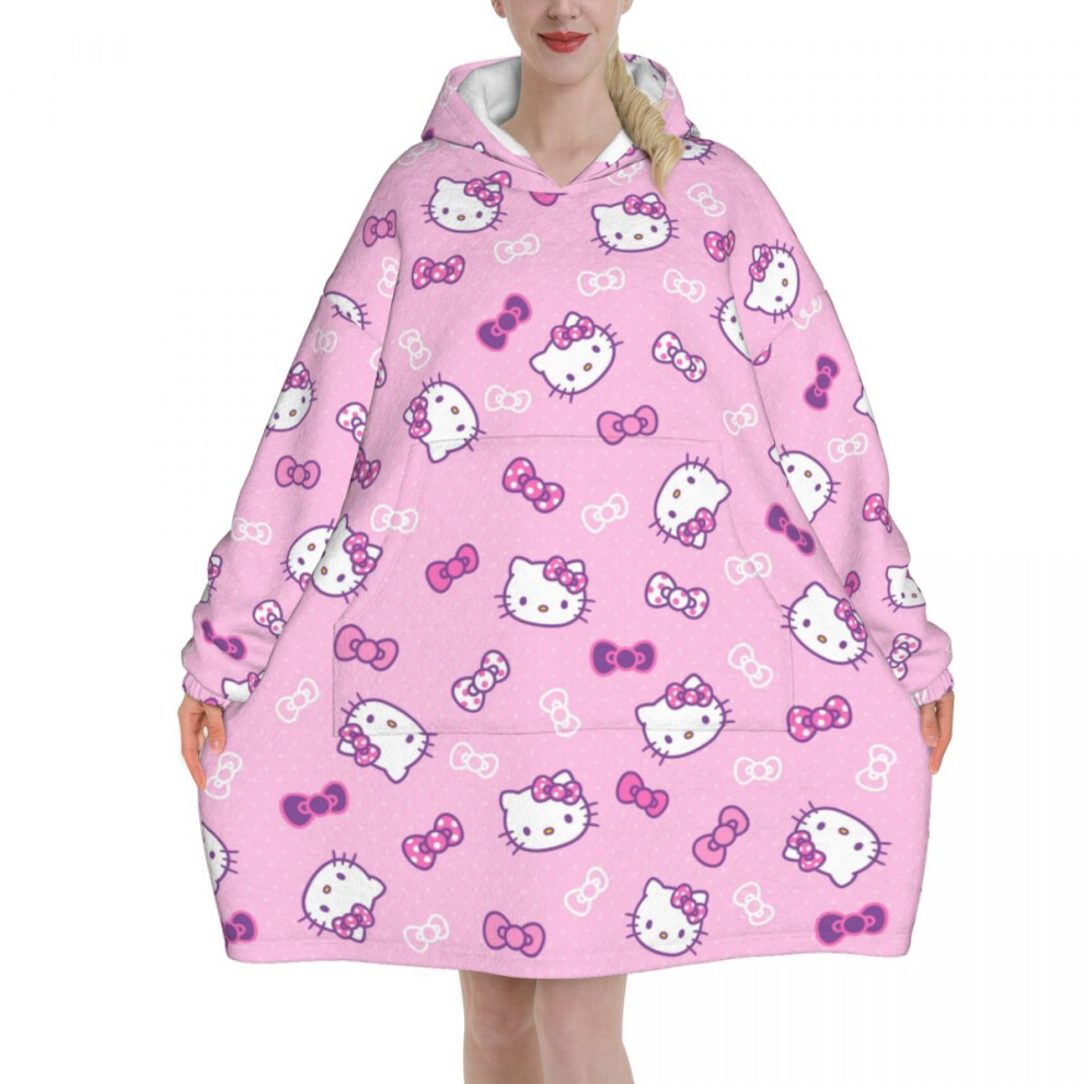 (1, Thick) Sanrio Hello Kitty Wearable Blanket Hoodie Pajamas for Women Kitty White Oversized Sweatshirt