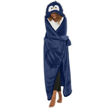 (Navy Blue) Plush Hoodie Blanket Fluffy Blanket for Travel Cozy Theme Oversized Hooded Blanket