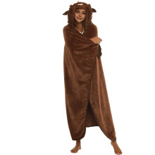 (Brown) Plush Hoodie Blanket Fluffy Blanket for Travel Cozy Theme Oversized Hooded Blanket