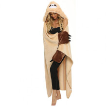 (Khaki) Plush Hoodie Blanket Fluffy Blanket for Travel Cozy Theme Oversized Hooded Blanket