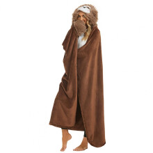 (Dark Brown) Plush Hoodie Blanket Fluffy Blanket for Travel Cozy Theme Oversized Hooded Blanket
