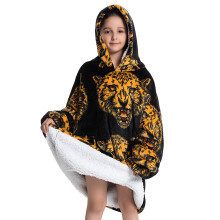 (Fh113, 1pc-adult Free Size) Oversized Wearale Blanket Hoodie Flannel Sherpa Fleece Warm Soft Winter Hoodie Sweatshirt for Kids Adults Snuggle