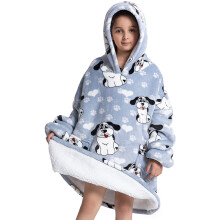 (Fh114, 1pc-kid Free Size) Oversized Wearale Blanket Hoodie Flannel Sherpa Fleece Warm Soft Winter Hoodie Sweatshirt for Kids Adults Snuggle