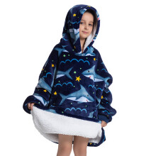 (Fh116, 1pc-kid Free Size) Oversized Wearale Blanket Hoodie Flannel Sherpa Fleece Warm Soft Winter Hoodie Sweatshirt for Kids Adults Snuggle