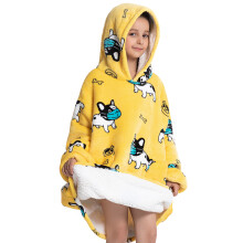 (Fh119, 1pc-kid Free Size) Oversized Wearale Blanket Hoodie Flannel Sherpa Fleece Warm Soft Winter Hoodie Sweatshirt for Kids Adults Snuggle
