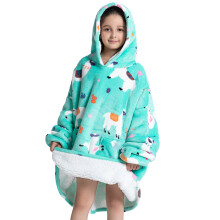 (Fh118, 1pc-kid Free Size) Oversized Wearale Blanket Hoodie Flannel Sherpa Fleece Warm Soft Winter Hoodie Sweatshirt for Kids Adults Snuggle