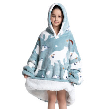 (Fh112, 1pc-kid Free Size) Oversized Wearale Blanket Hoodie Flannel Sherpa Fleece Warm Soft Winter Hoodie Sweatshirt for Kids Adults Snuggle