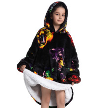 (Fh125, 1pc-adult Free Size) Oversized Wearale Blanket Hoodie Flannel Sherpa Fleece Warm Soft Winter Hoodie Sweatshirt for Kids Adults Snuggle
