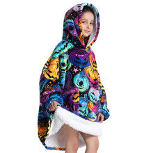 (Fh120, 1pc-kid Free Size) Oversized Wearale Blanket Hoodie Flannel Sherpa Fleece Warm Soft Winter Hoodie Sweatshirt for Kids Adults Snuggle