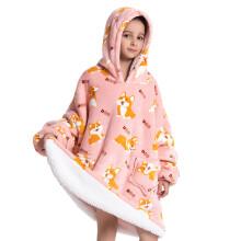 (Fh141, 1pc-adult Free Size) Oversized Wearale Blanket Hoodie Flannel Sherpa Fleece Warm Soft Winter Hoodie Sweatshirt for Kids Adults Snuggle