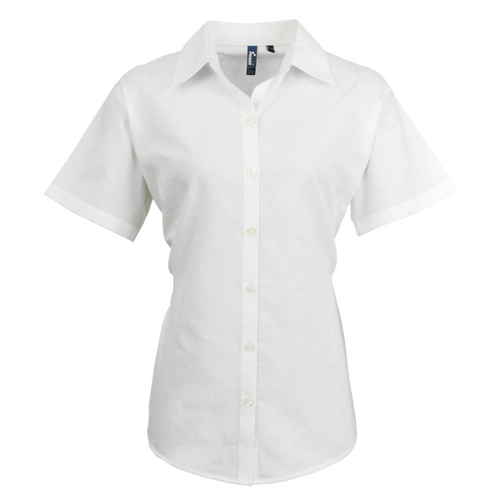 (14 UK, White) Premier Womens/Ladies Signature Pearlised Oxford Short-Sleeved Shirt