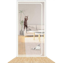 (Fits Door Size-100x210cm, White) Reinforced Cat Screen Door Heavy Duty Pet-Proof Screen with Zipper White Prevents Pets from Running Out